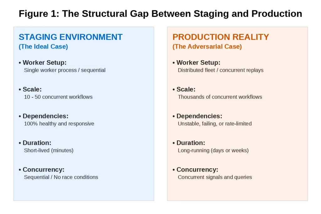 Figure 1: The structural gap between staging, and production.